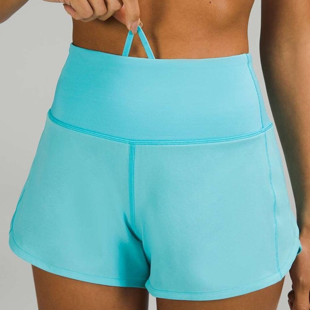Lululemon Electric Turquoise Speed Up High Rise Lined 4" Run Shorts Size 0
